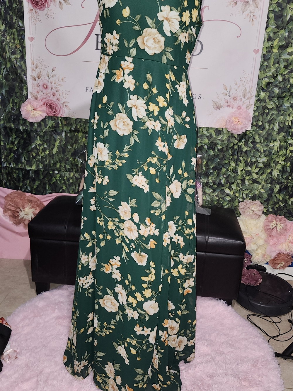 Lulus Elegant Admiration Emerald Green Floral One-Shoulder Maxi Dress